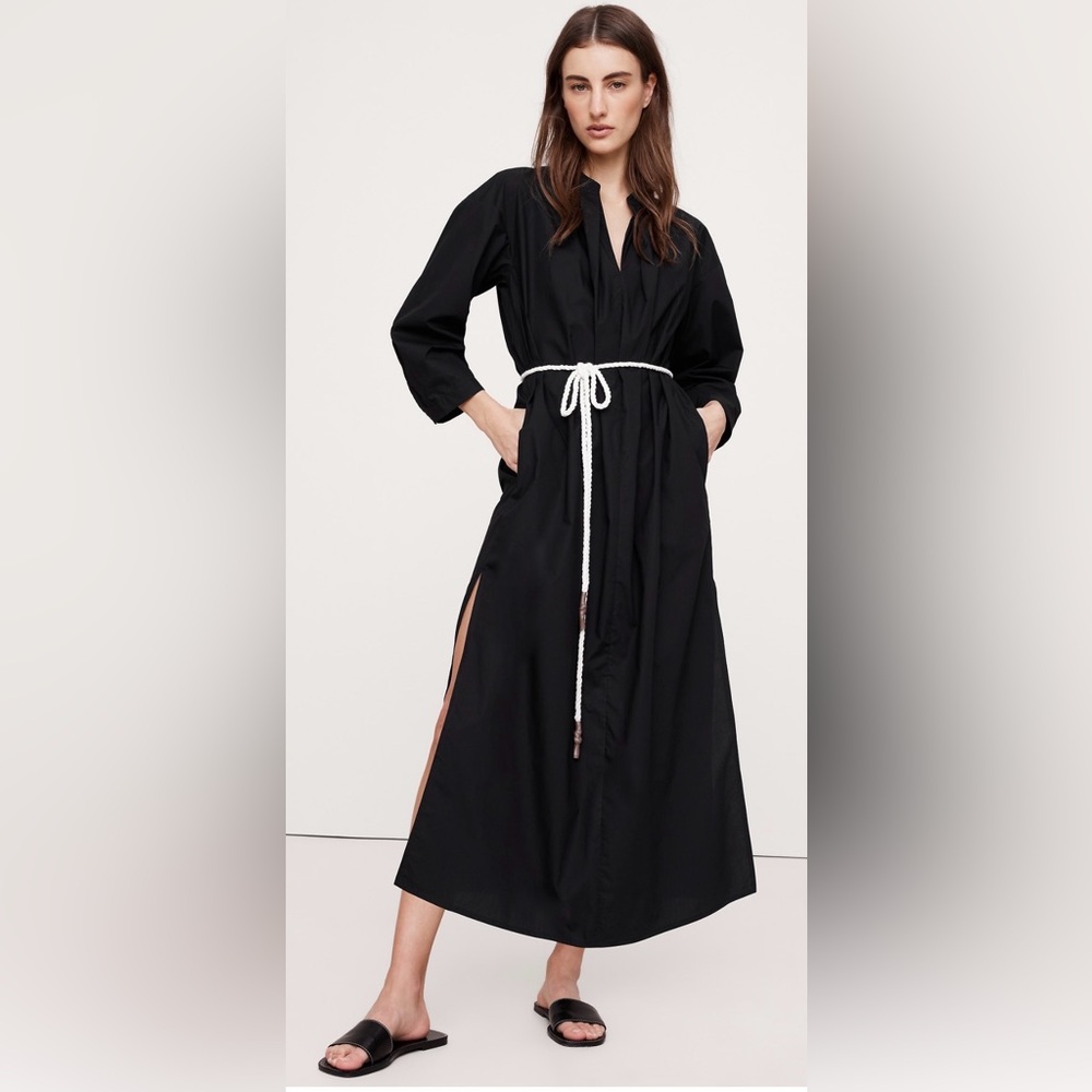 NWT Banana Republic Black Cotton Poplin Split-Neck Shirt Dress, size XL